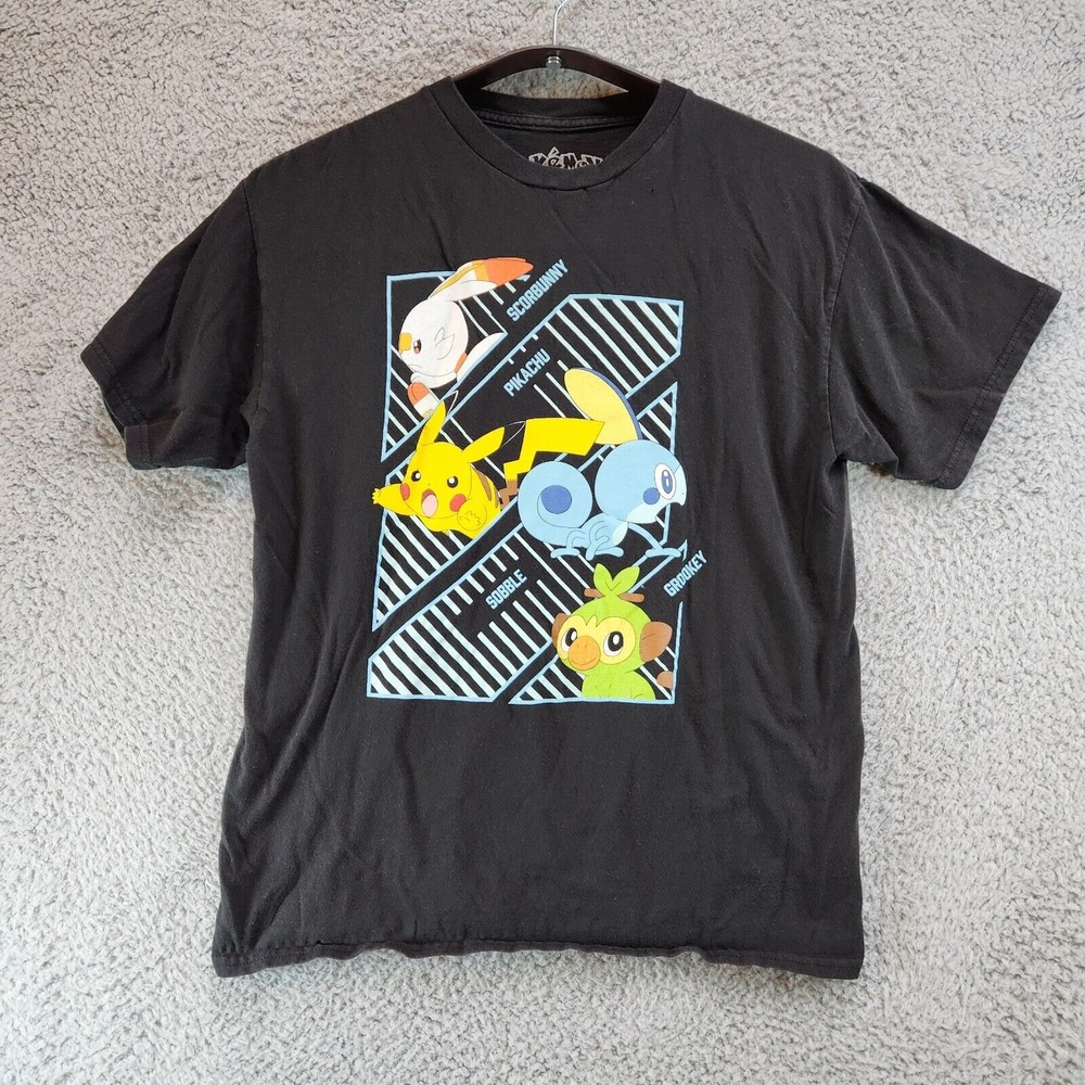 Pokemon T-Shirt Boy's Large‎ Black 100% Cotton Scorbunny Pikachu Sobble Pullover